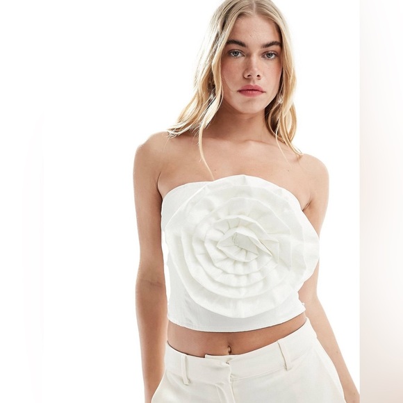 Top with 3D corsage in white Monteau, size L - Picture 2 of 11